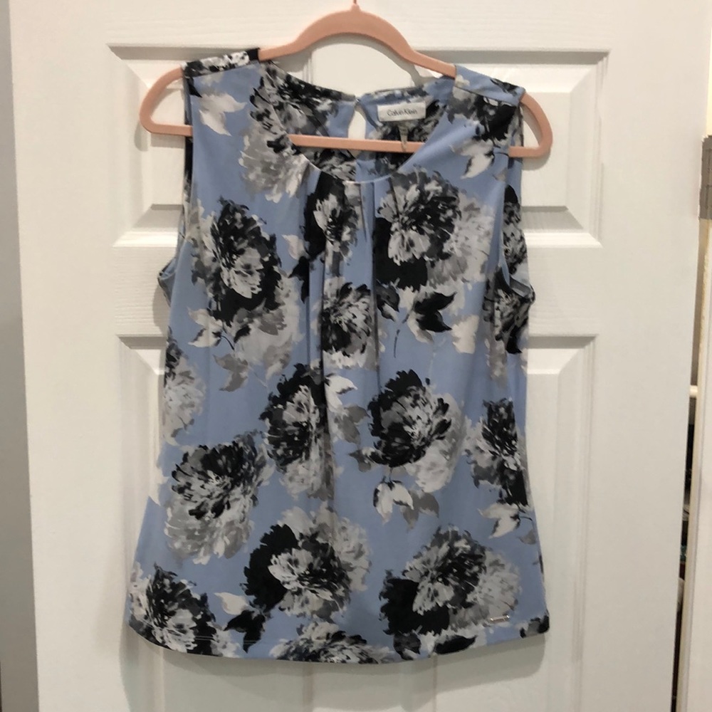 Calvin Klein Pleated Neck Sleeveless Top
